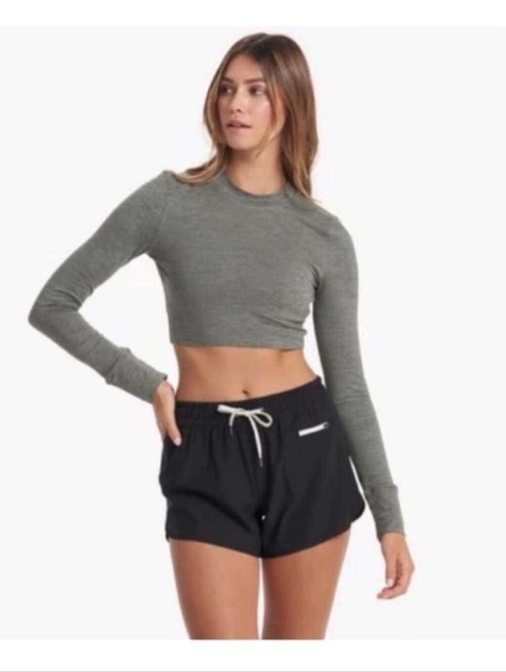 Vuori Dusty Pine Heather Lux Crop Top Long-Sleeve Tee Green M